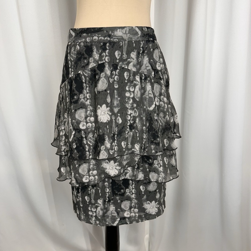 Vintage Y2K‎ Worthington Skirt Size 4 Monochrome Abstract Tiered Chiffon EUC